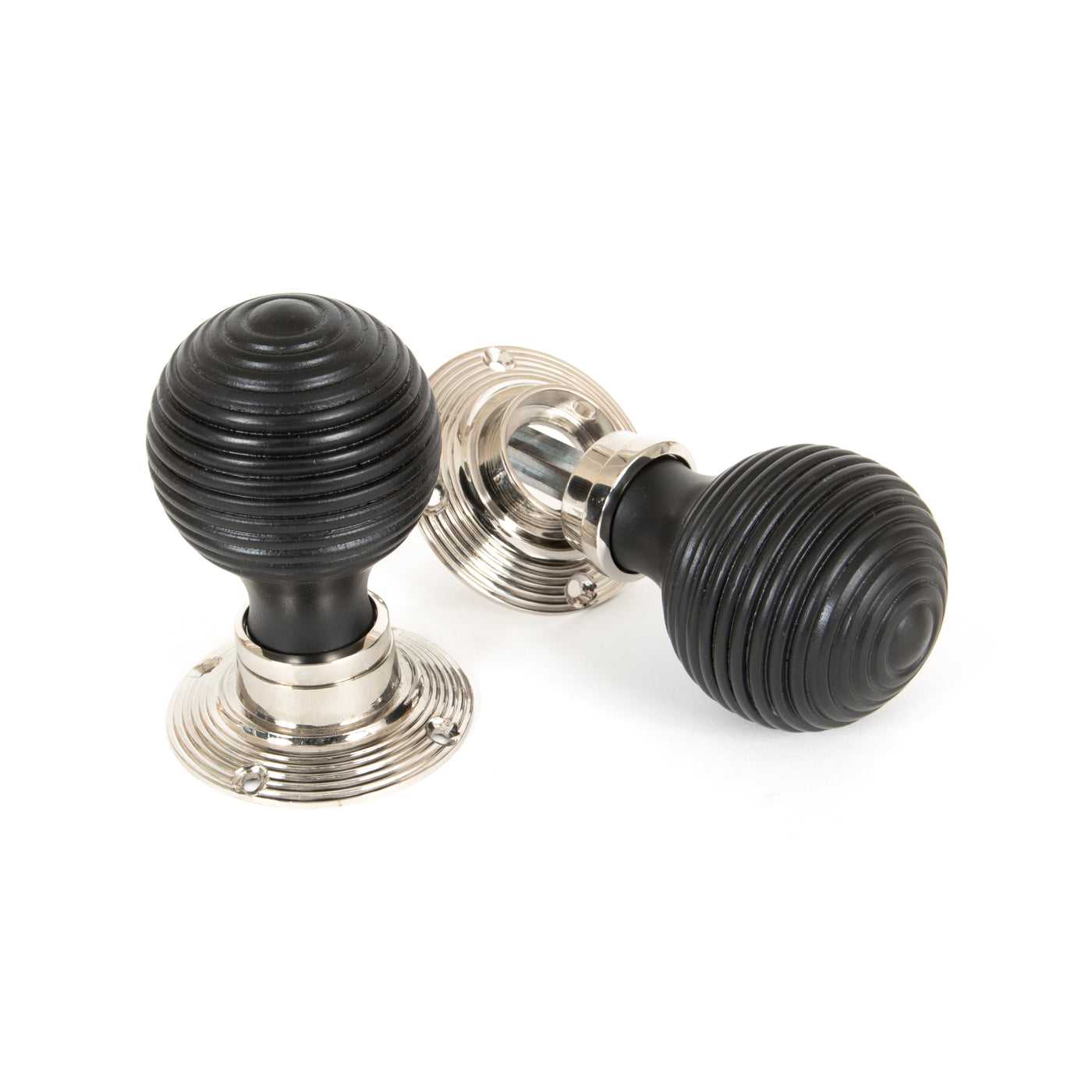 From The Anvil 83634 - Ebony and PN Beehive Mortice/Rim Knob Set  #finish_ebony-&-polished-nickel