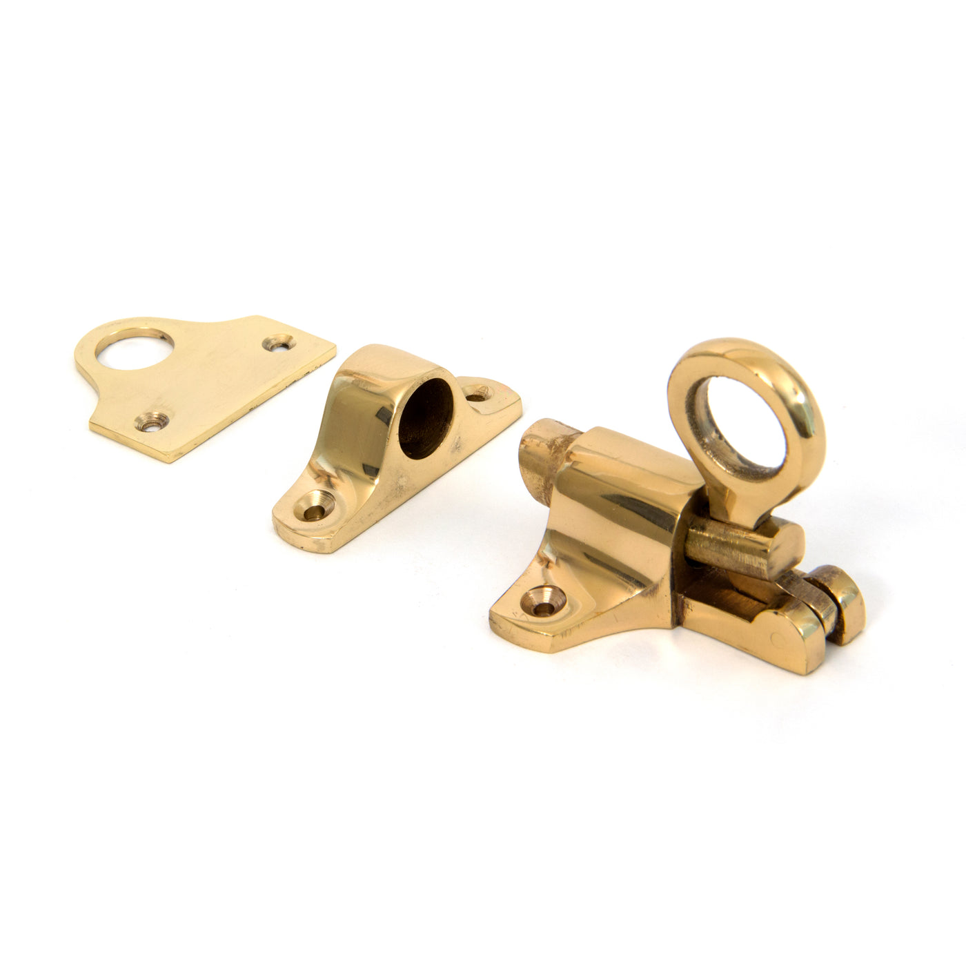 From The Anvil 90267 - Lacquered Brass Fanlight Catch + Two Keeps  #finish_lacquered-brass